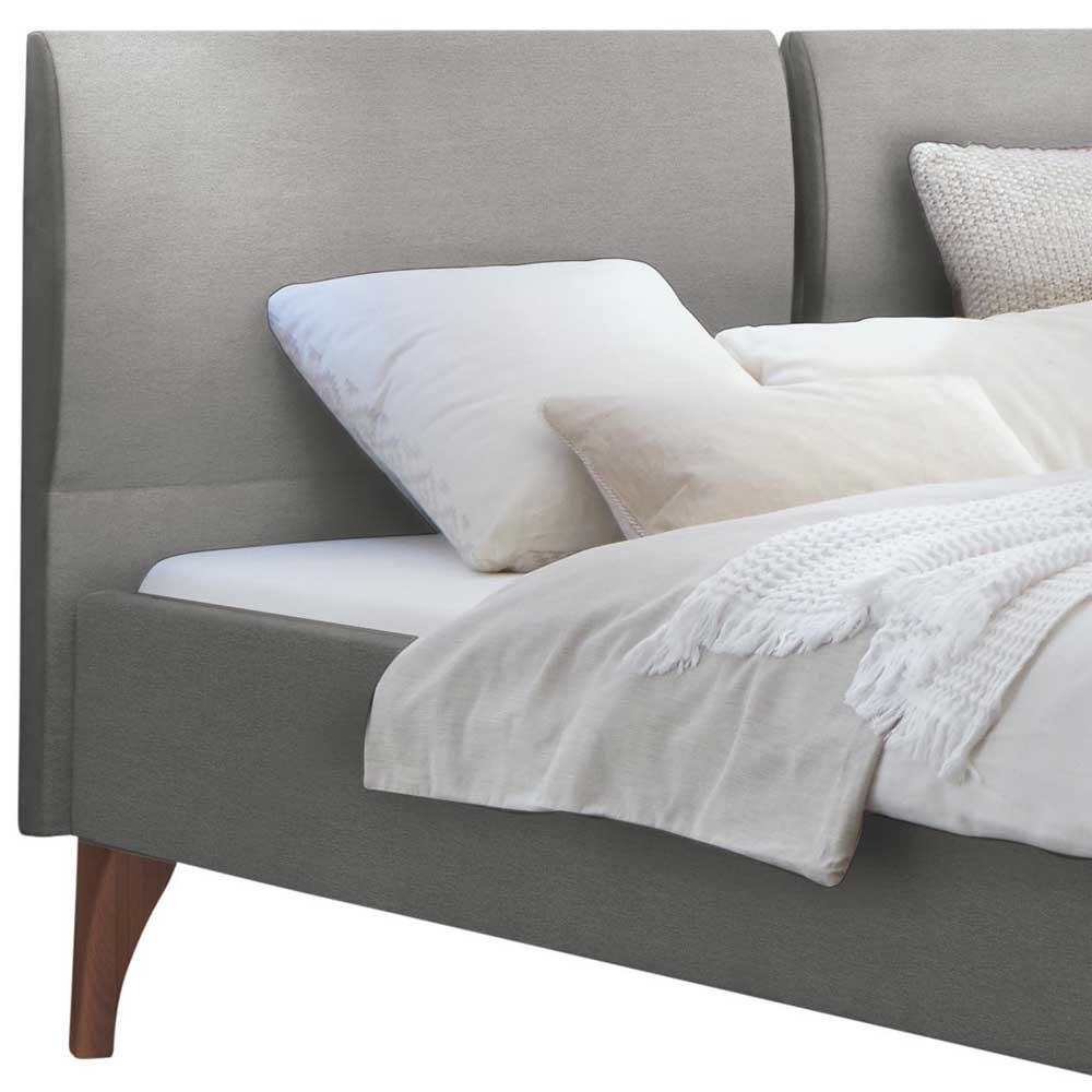 Skandi Design Stoffbett Latiroca in Grau und Kernbuchefarben