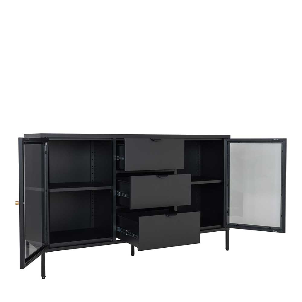 Metall Sideboard Sincony in Schwarz mit Glastüren