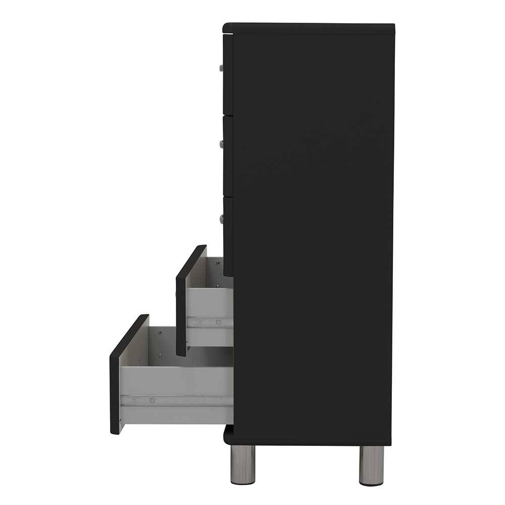 Retrostil Schubladenkommode Akatena in Schwarz mit Metallgriffen