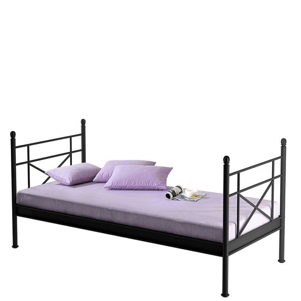 Schwarzes Metall Bett Lakos 106 cm Kopfteil und 94 cm Fußteil