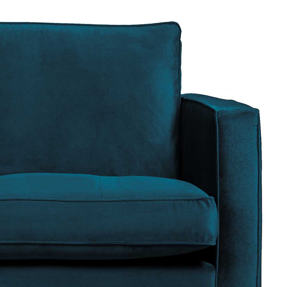 Wohnzimmer Couch Domago in Blau Samt im Retrostil