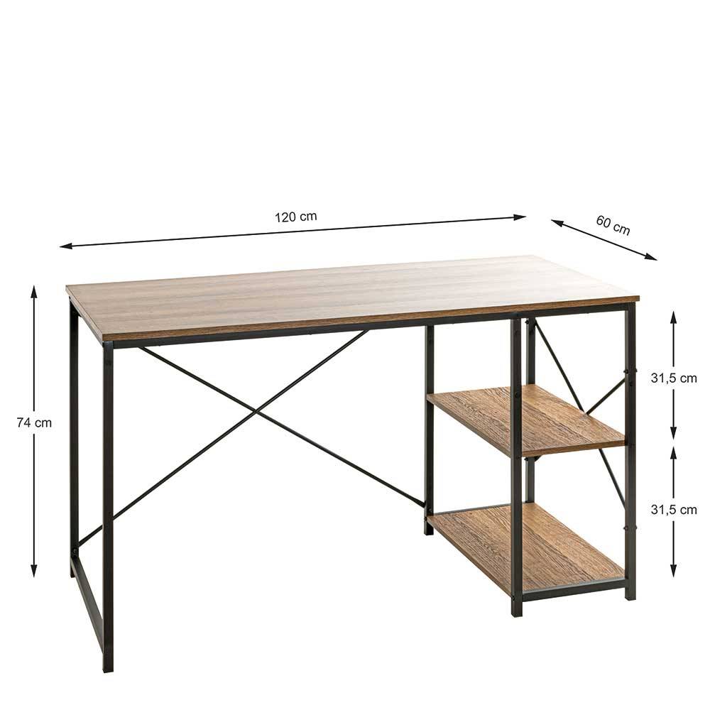 Bürotisch Niano mit Seitenregal in Eichefarben & Schwarz