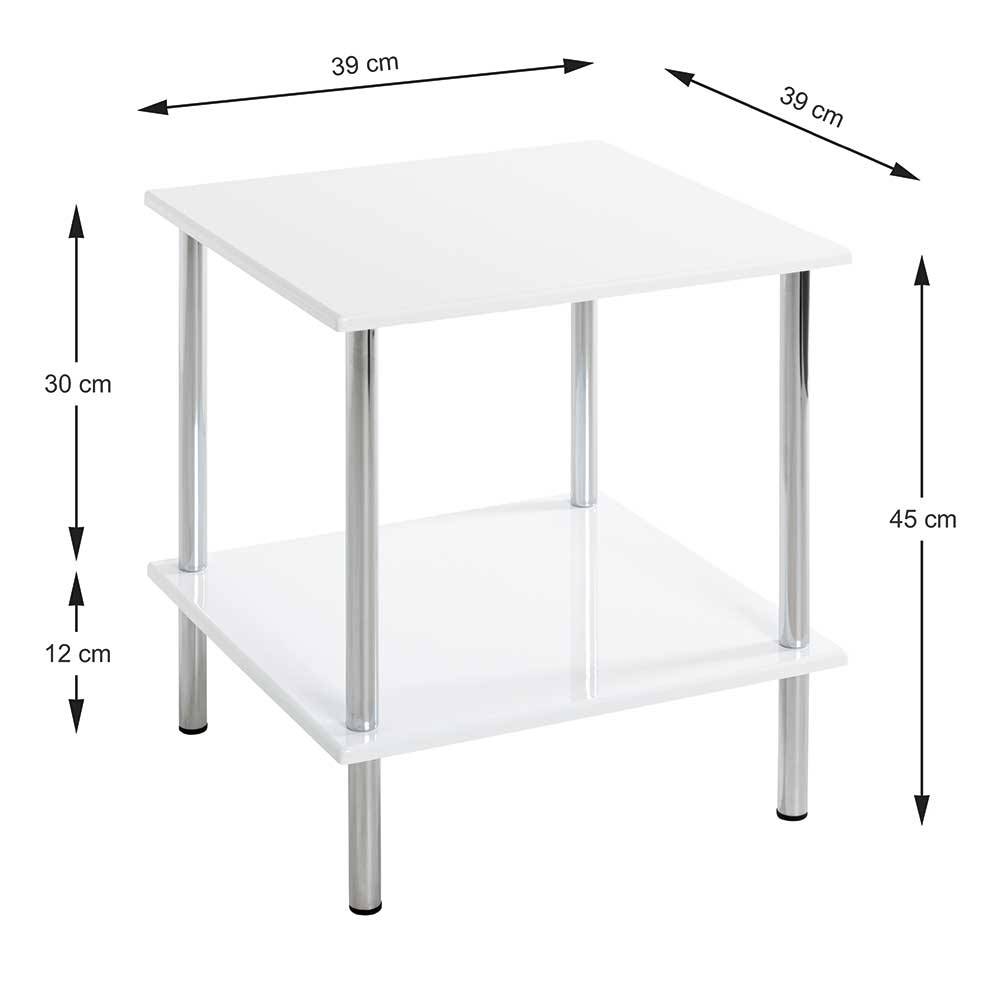 Kleiner Wohnzimmertisch Ezenta in Weiß & Chrom mit quadratischer Tischplatte