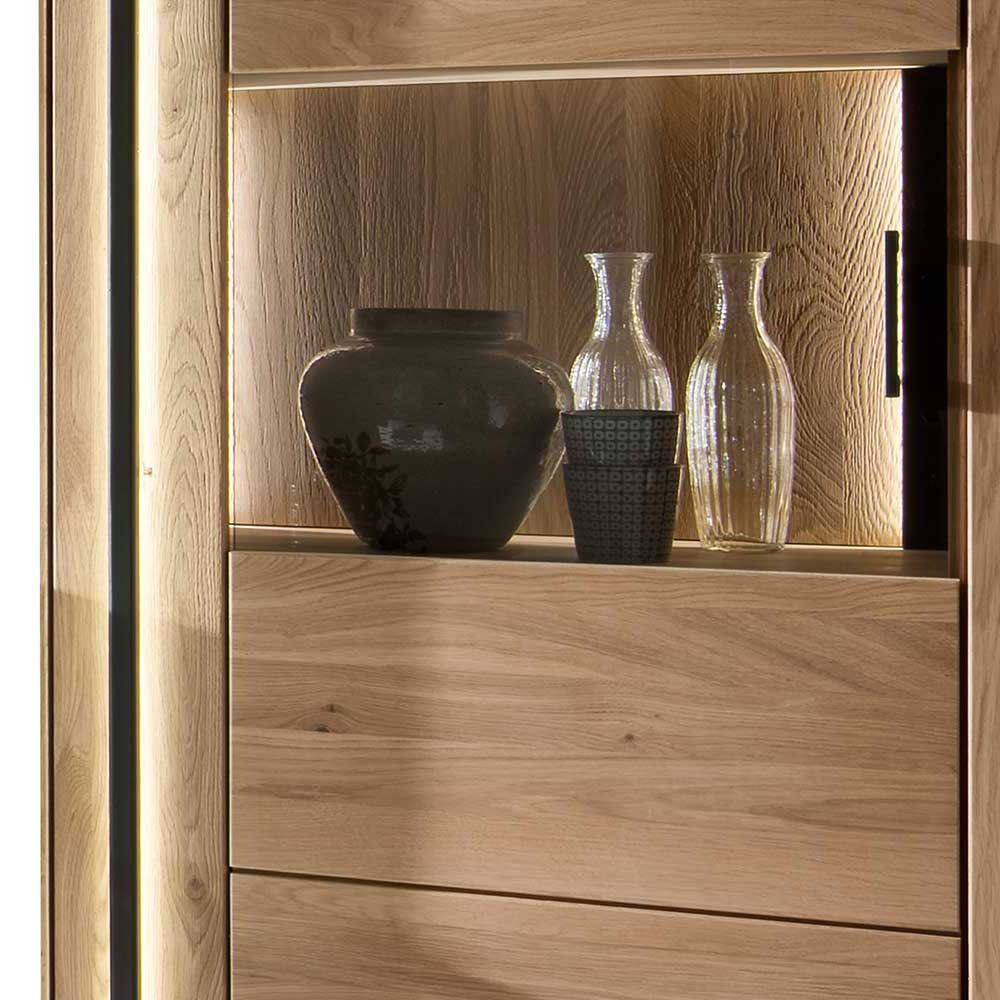 Wohnzimmer Vitrinenschrank Bridanos aus Asteiche Massivholz 88 cm breit