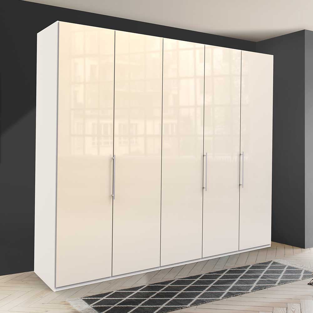 Designkleiderschrank Invelita in Creme Weiß mit Falttüren