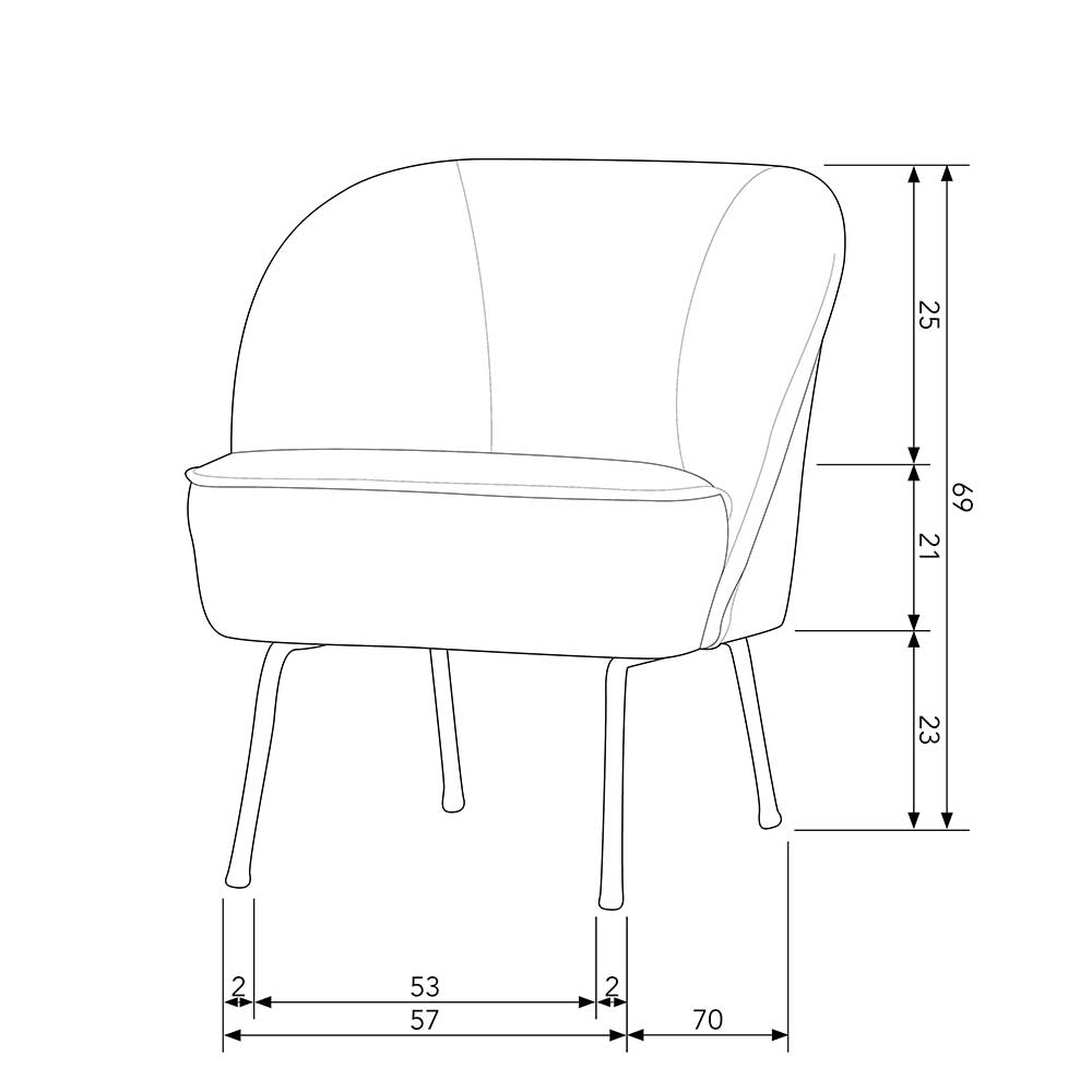 Kleiner Sessel Kosmyna in Graugrün Samt 57 cm breit