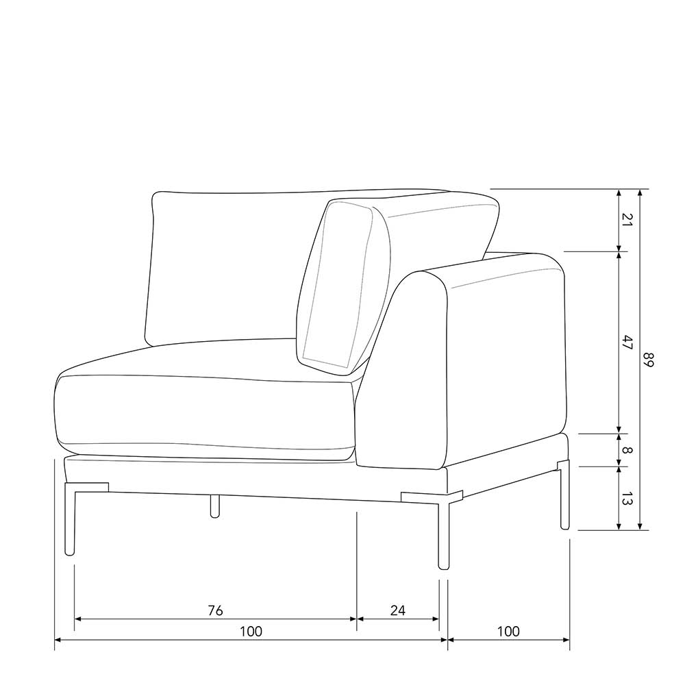 Eckelement Modul Sofa Skaceto in Dunkelgrün mit Vierfußgestell aus Metall