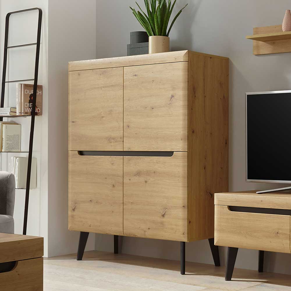 Highboard Tomya in Wildeichefarben mit Holzgestell