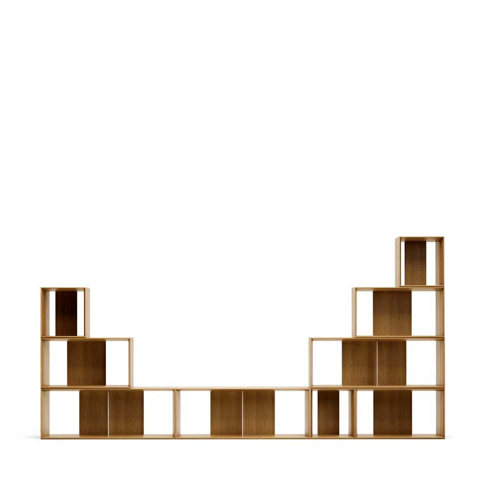 Modulares Regal Kuta in Eichefarben furniert - lackiert (neunteilig)
