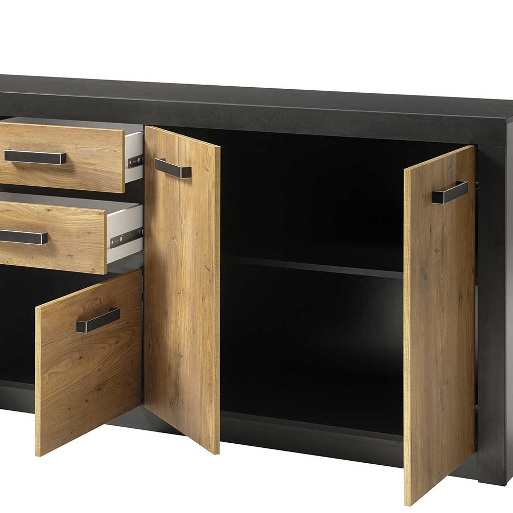 Sideboard Zarevas in Schwarz und Kastanienfarben 4-türig