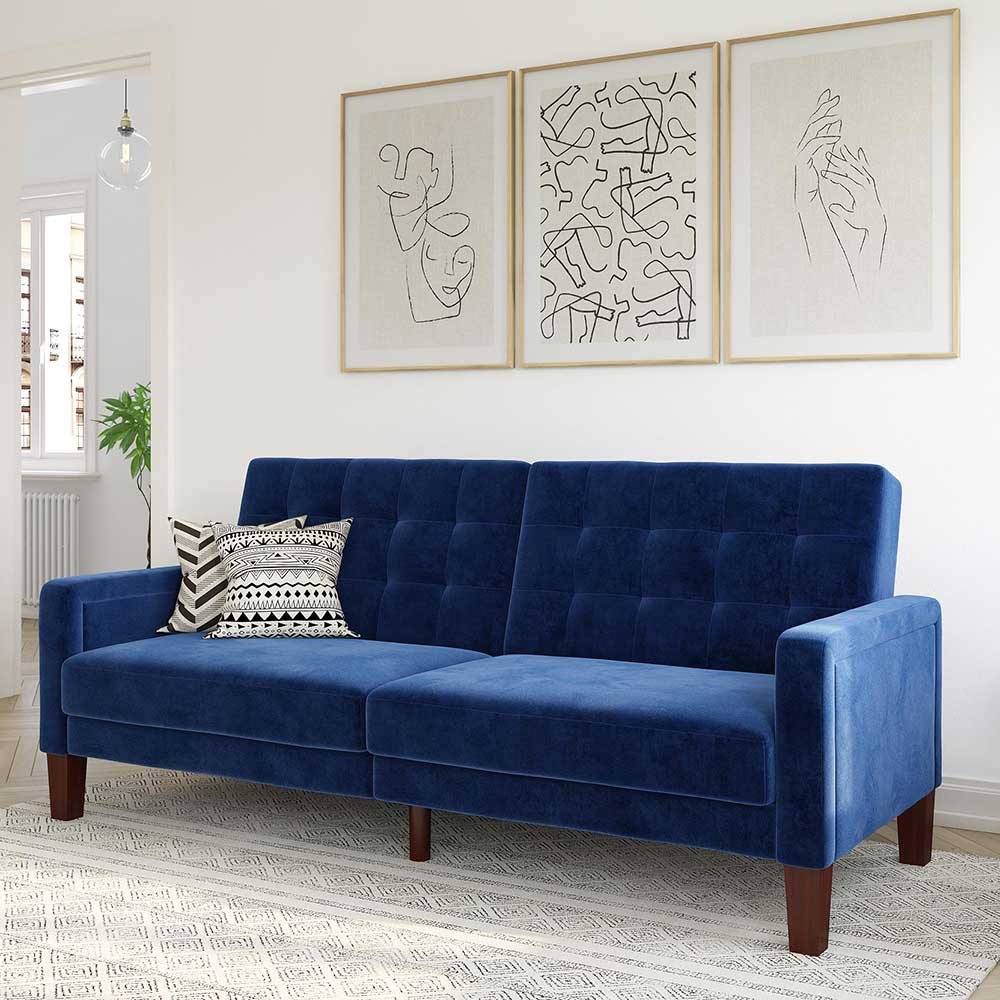 Blaues Doppelschlafsofa Duvianco aus Samt 200 cm breit