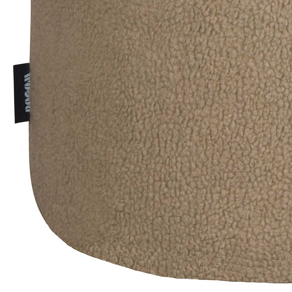 Runder Retro Sitzpouf Izao in Beige mit Webplüsch Bezug