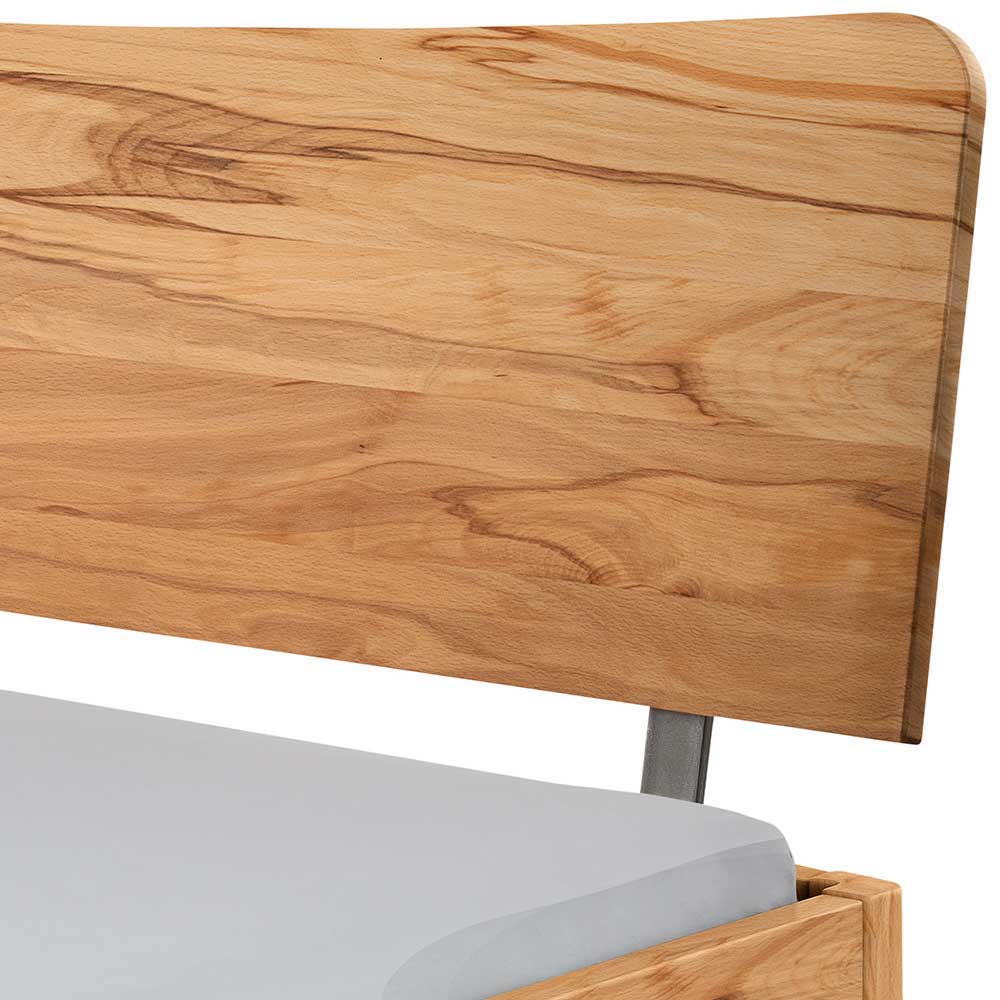 Loft Stil Doppelbett Perleberg aus Wildbuche Massivholz und Stahl