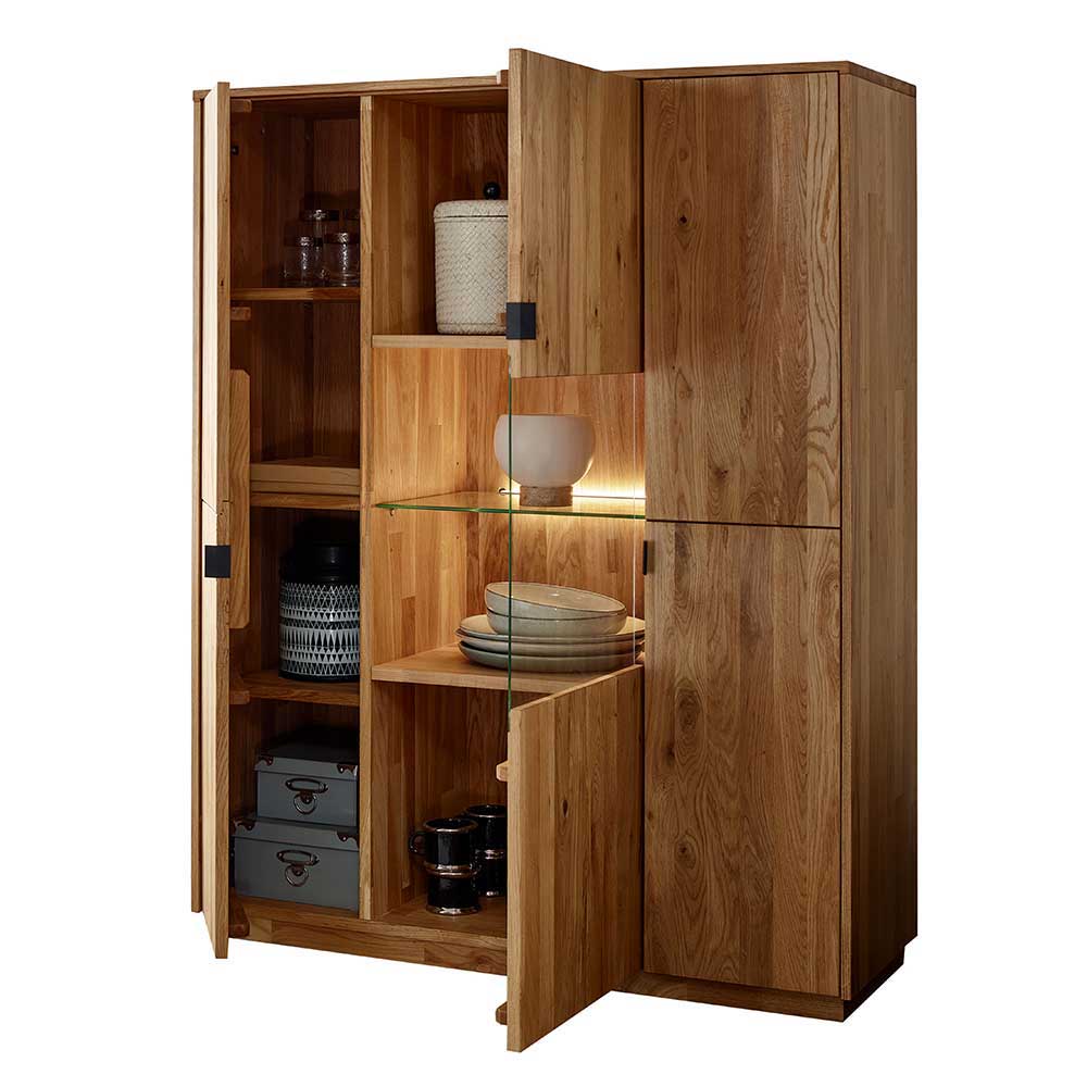 Massivholz Highboard Coozia 140 cm hoch mit drei Türen