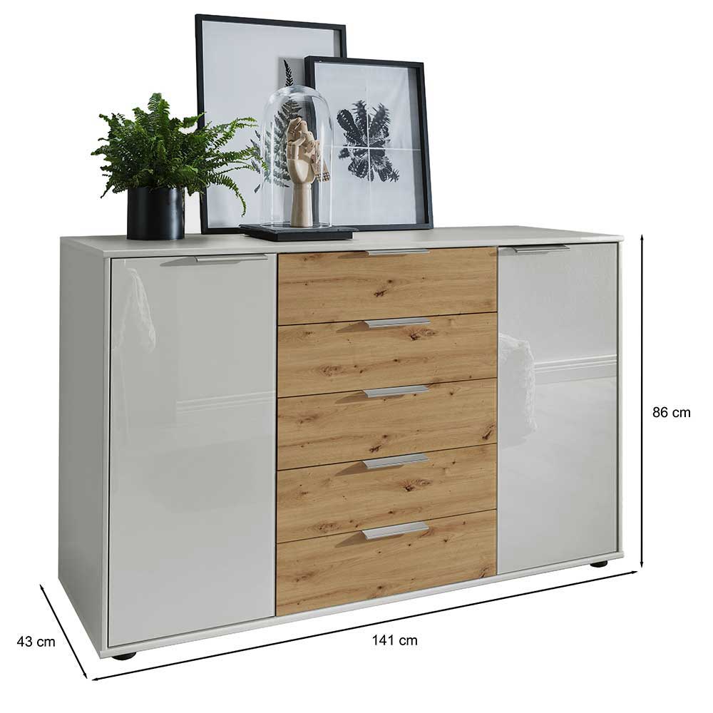 Esszimmersideboard Sabinu in Eiche Bianco und Hellgrau