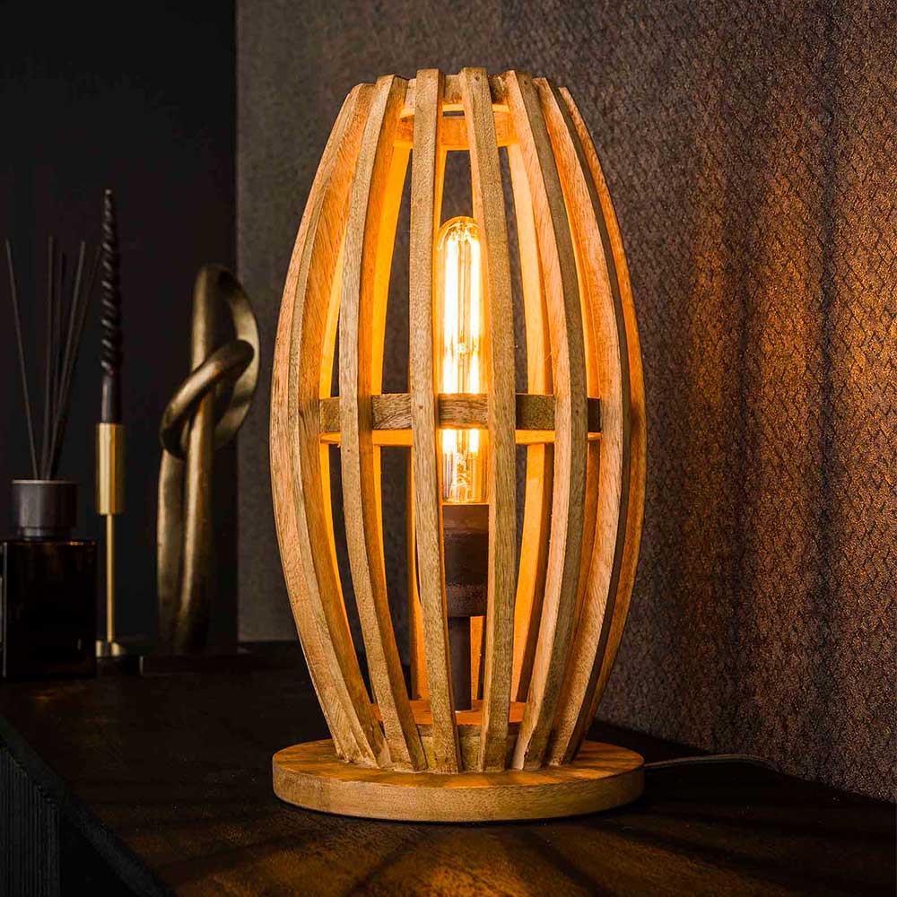 Tischlampe Cartesna aus Mangobaum Massivholz im Skandi Design