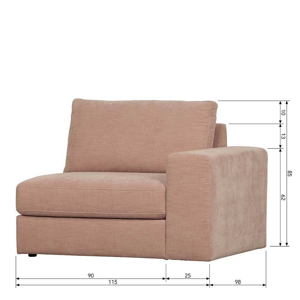 Rosa Dreisitzer Couch Oktamian - Modulsofa mit Armlehne