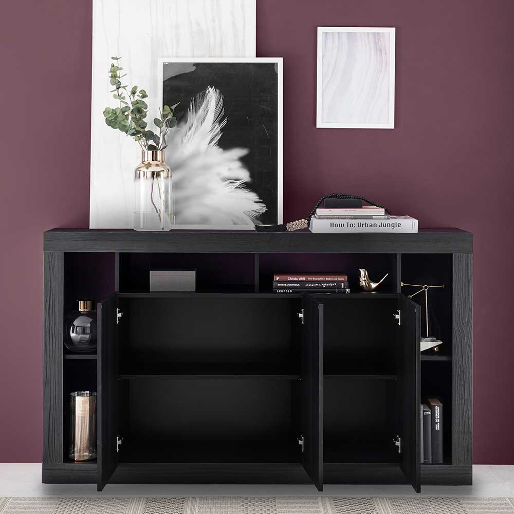 Sideboard in Schwarz Rajaco in modernem Design mit offenen Fächern