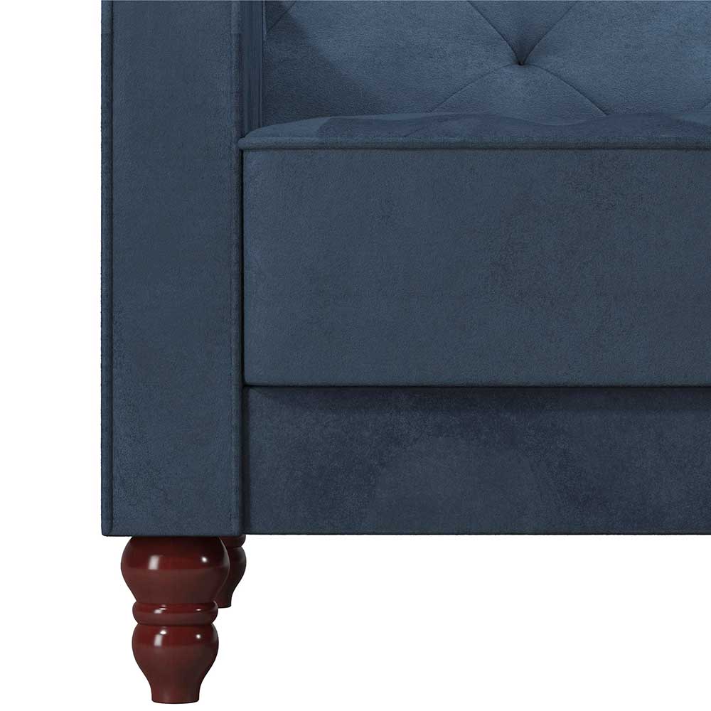 Blaues Samt Schlafsofa Ugo im Retrostil mit Rücken Klappmechanik