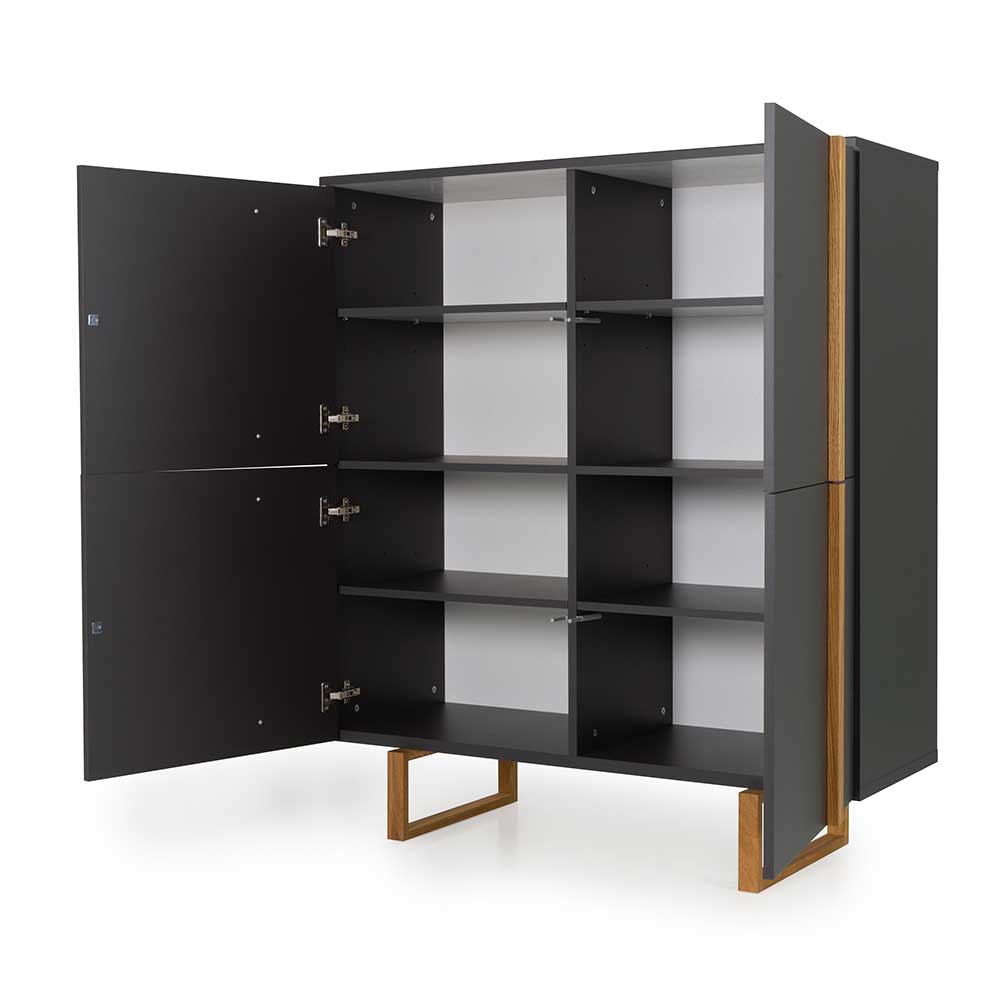 Wohnzimmer Highboard Toinas in Anthrazit und Eiche im Skandi Design