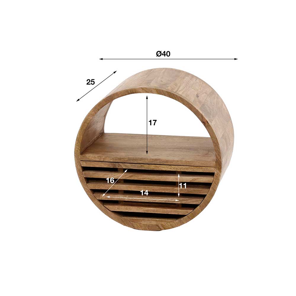 Wandregal Iltras aus Mangobaum Massivholz in runder Form
