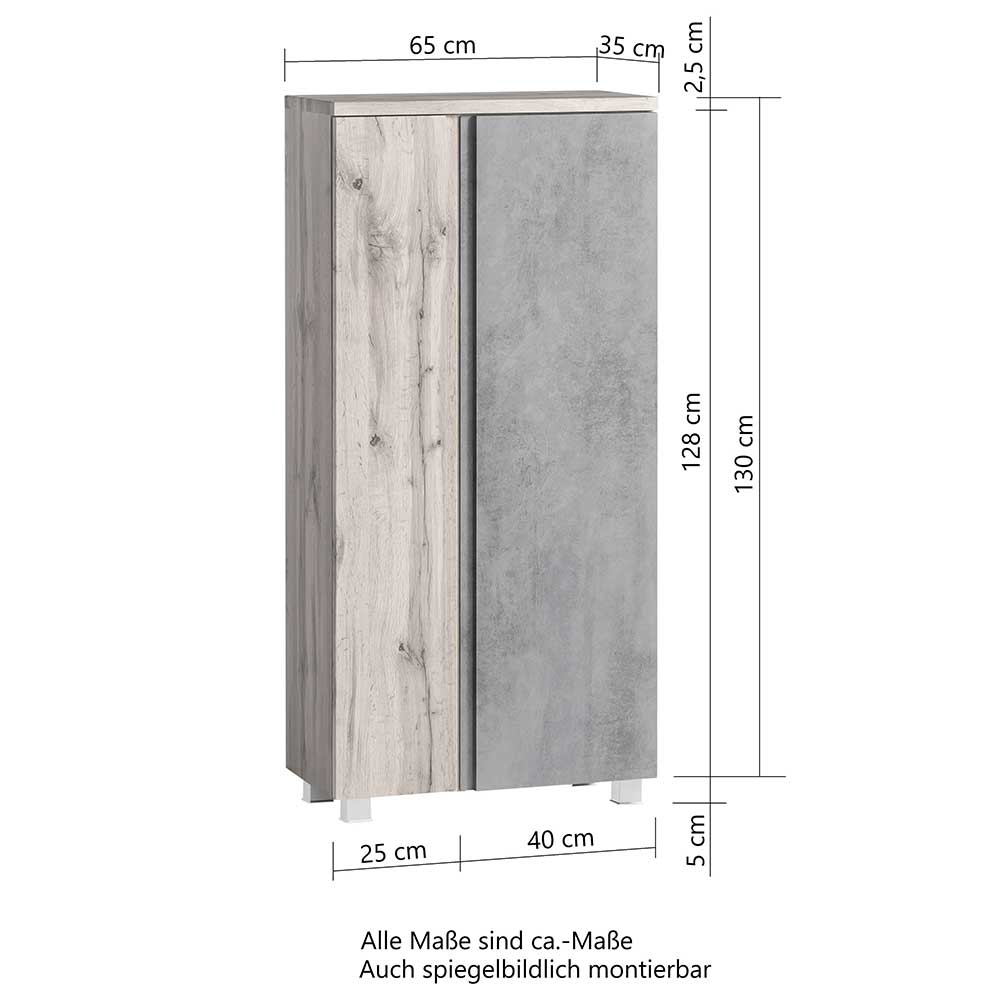 Bad Midischrank Tagma 135 cm hoch mit 2 Drehtüren