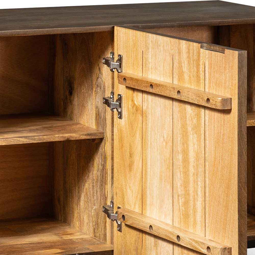 3 türiges Sidebord Ilunas in Mangoholz Braun mit Bügelgestell