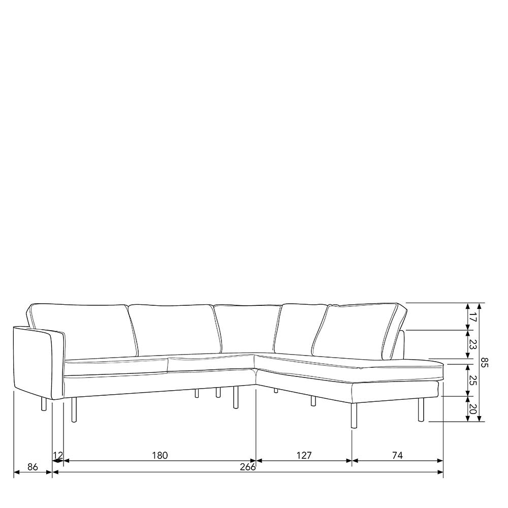 Ecksofa Klasvan in Kastanienbraun Samt mit 45 cm Sitzhöhe