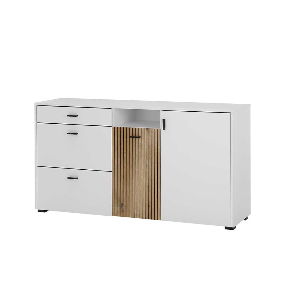 Sideboard Saladd in Weiß und Wildeichefarben 150 cm breit