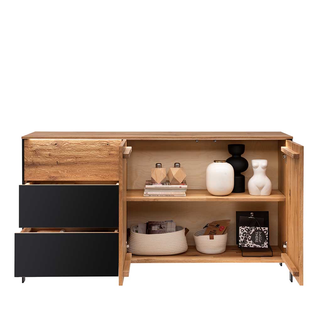 Massivholz Sideboard Scoddo in Wildeichefarben und Anthrazit