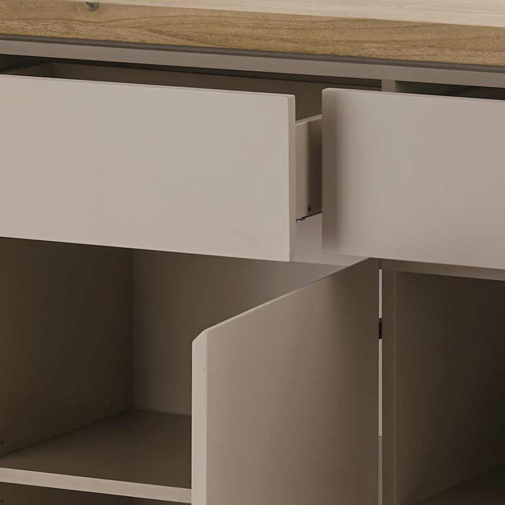 Sideboard Balteas in Taupe mit Akazie Massivholz Deckplatte