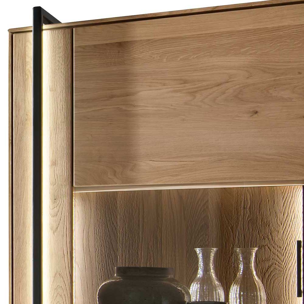 Wohnzimmer Vitrinenschrank Bridanos aus Asteiche Massivholz 88 cm breit