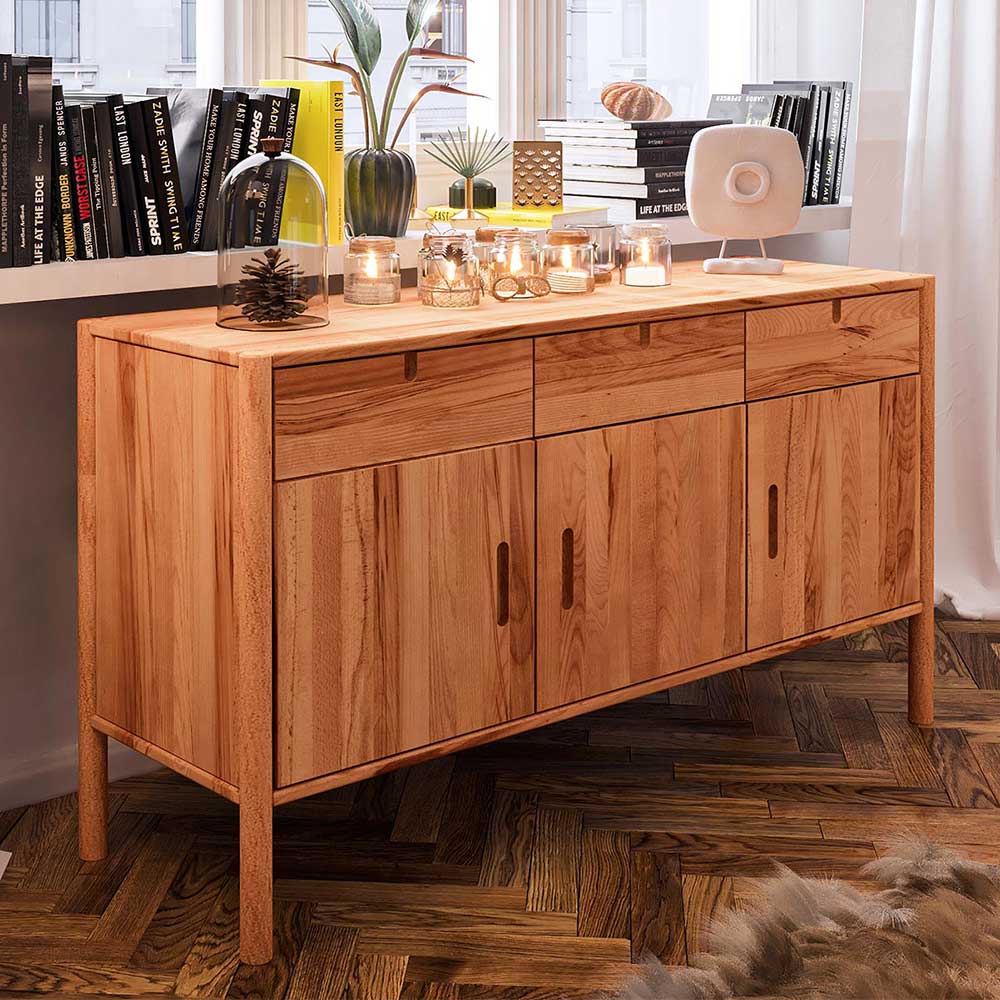 Massivholz Sideboard Artjes mit drei Schubladen und Drehtüren