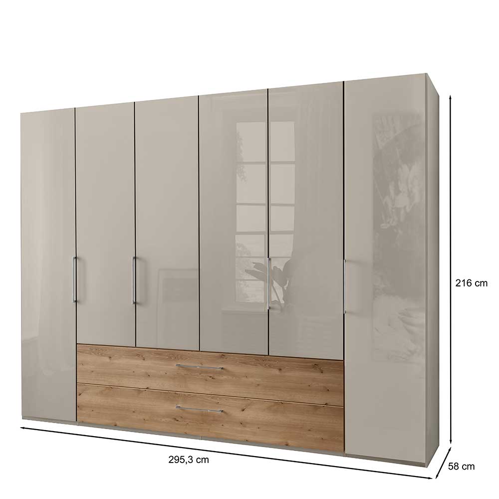 Schlafzimmerkleiderschrank Ramotu Beige glasbeschichtet mit zwei Schubladen