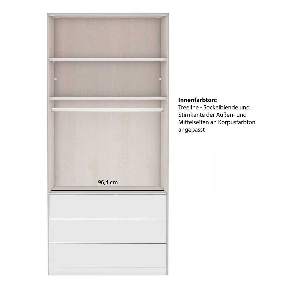 Weißer Drehtürenkleiderschrank Tudana mit drei Schubladen 216 cm hoch