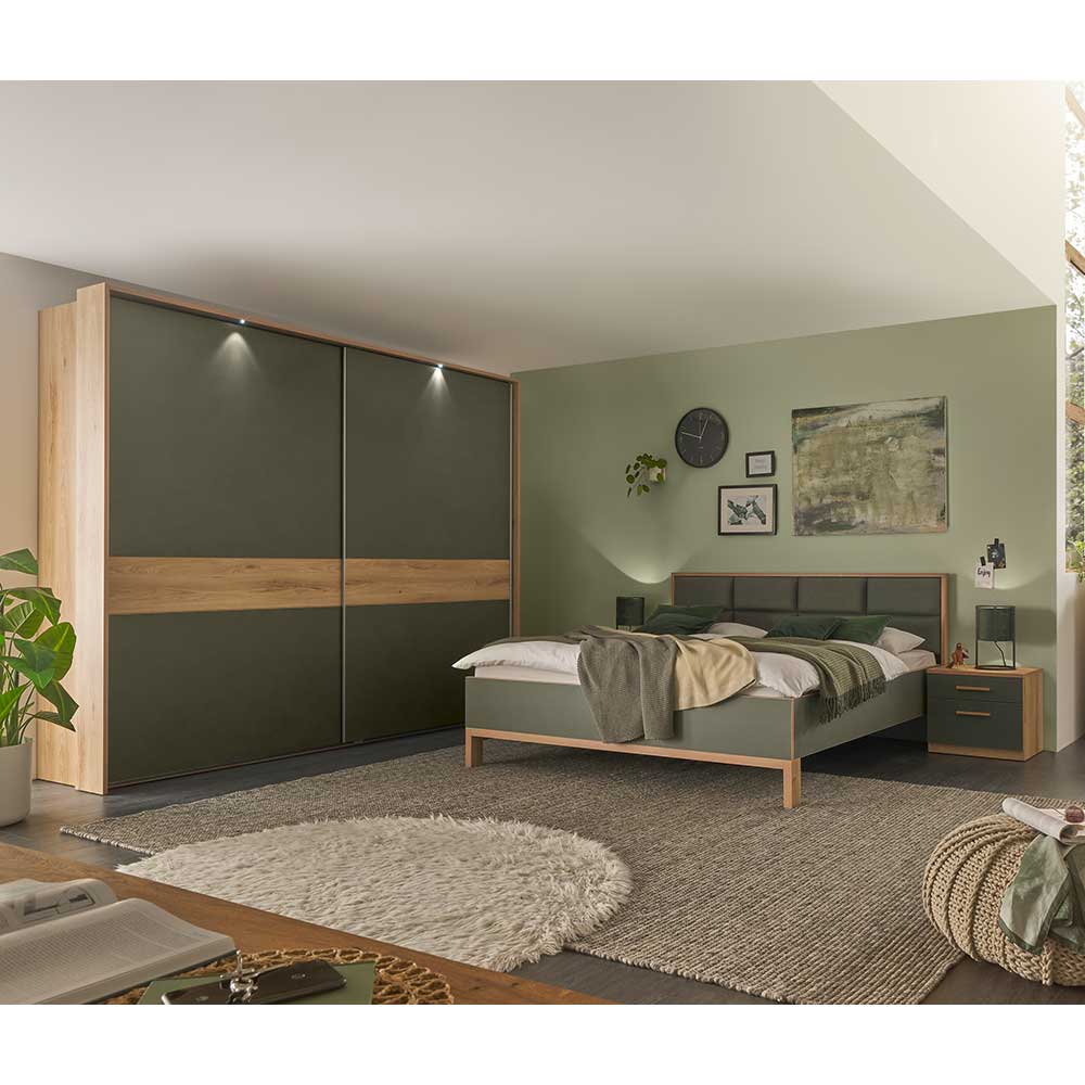 Schlafzimmerset Ejawan in Graugrün in modernem Design (vierteilig)