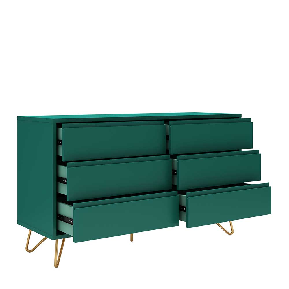 Design Sideboard Draviant in Grün und Goldfarben mit sechs Schubladen