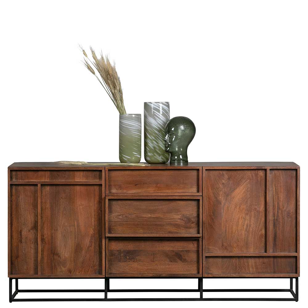 Sideboard Magidaval aus Mangobaum Massivholz und Metall 160 cm breit