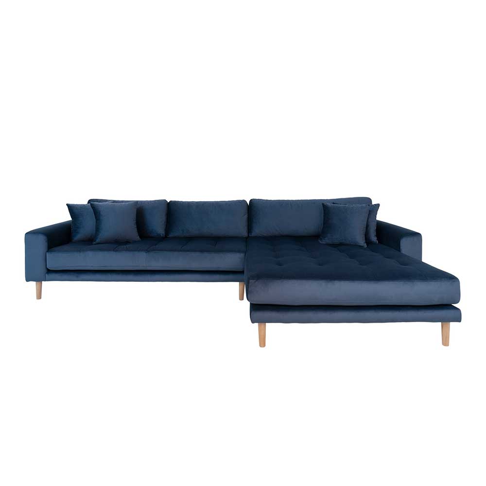 Ecksofa Carino in Dunkelblau Samt im Skandi Design