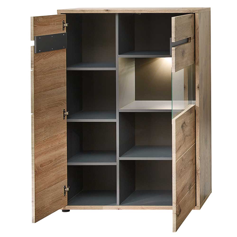 Wohnzimmer Highboard Griffin in Wildeichefarben 128 cm hoch