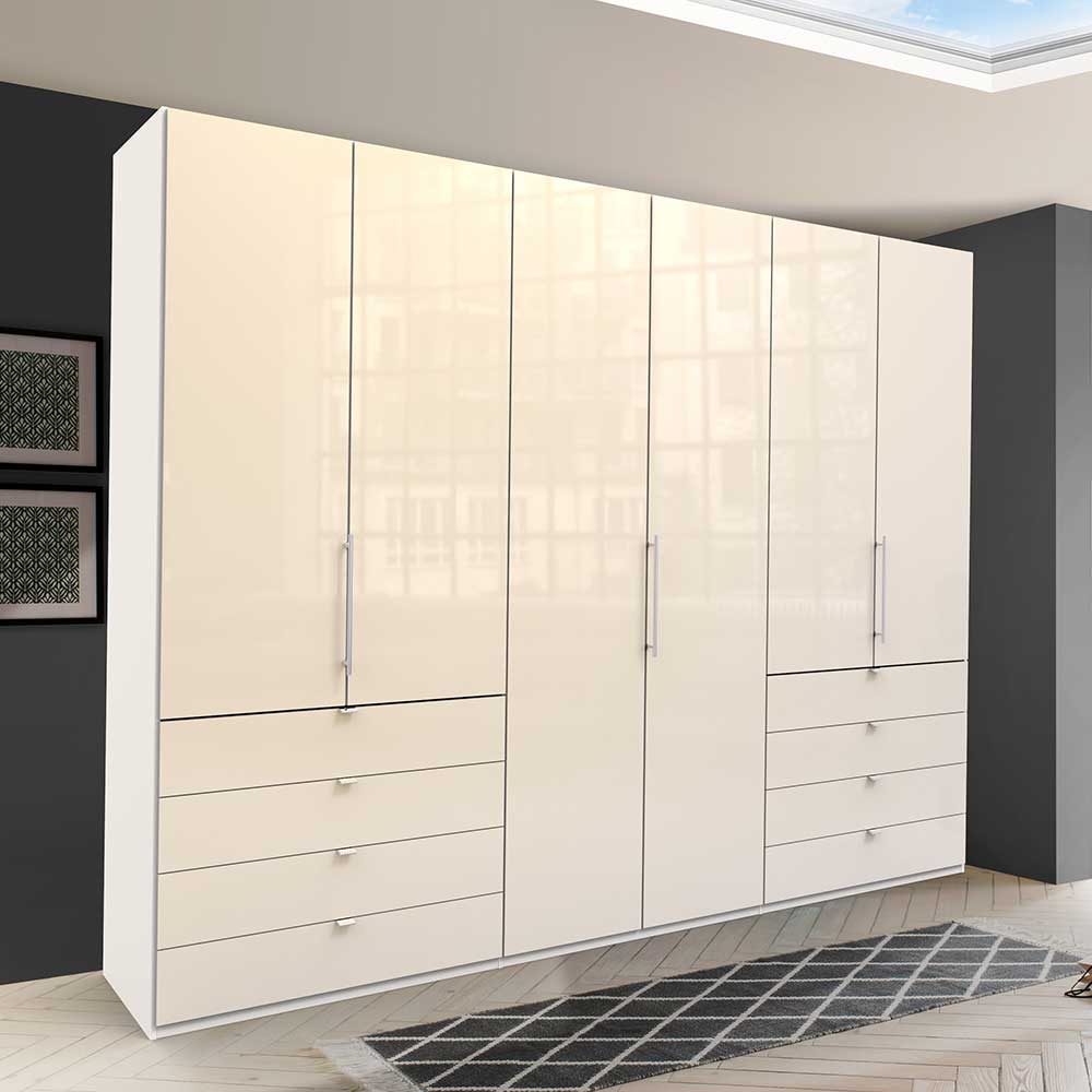 Großer Schlafzimmerschrank Invelita in Creme Weiß mit Falttüren