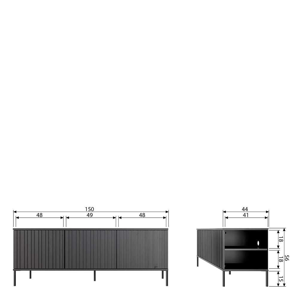 TV Lowboard Foliage in Esche dunkelbraun 150 cm breit