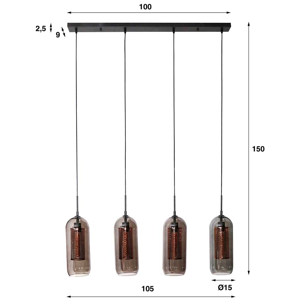 Moderne Pendelleuchte Brossiny aus Glas und Metall in Schwarzgrau