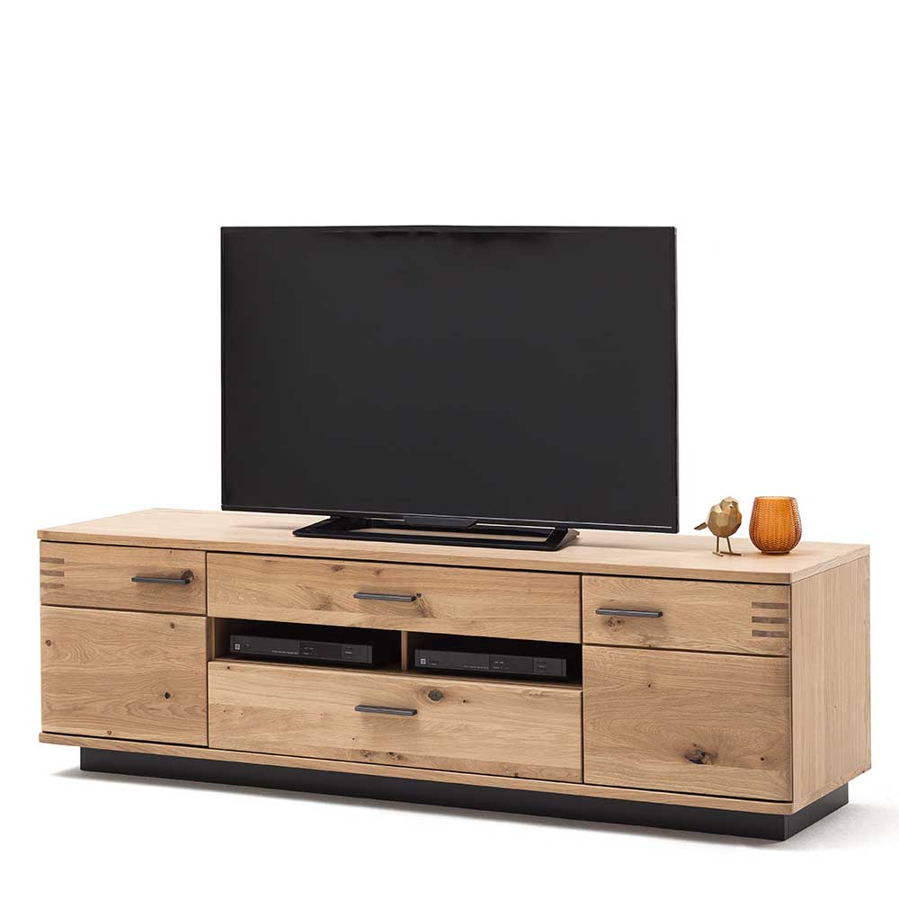 TV Wohnwand Wupnia in Balkeneiche Bianco furniert 285 cm breit (vierteilig)