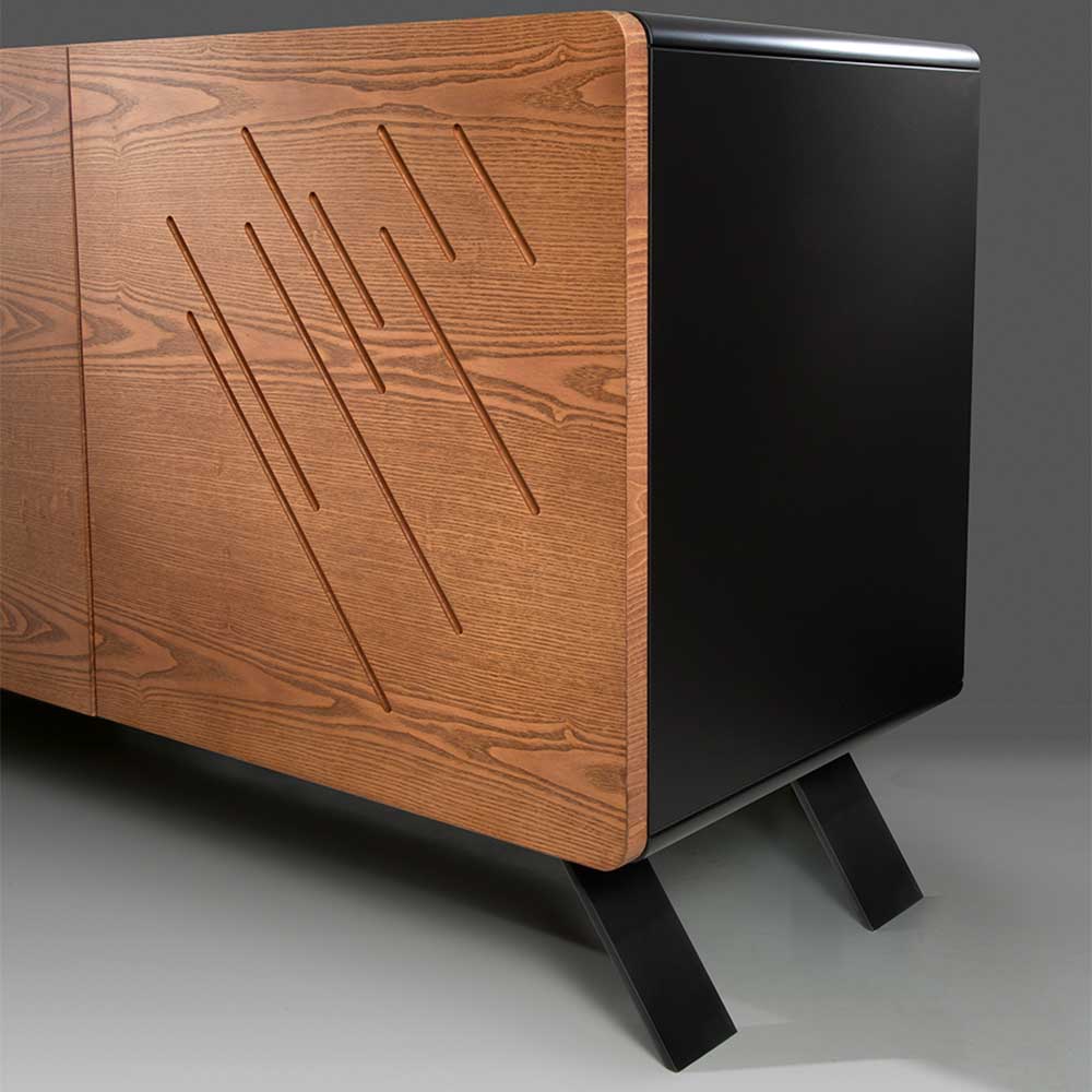 Designer Sideboard Gelsomina in Eschefarben und Schwarz