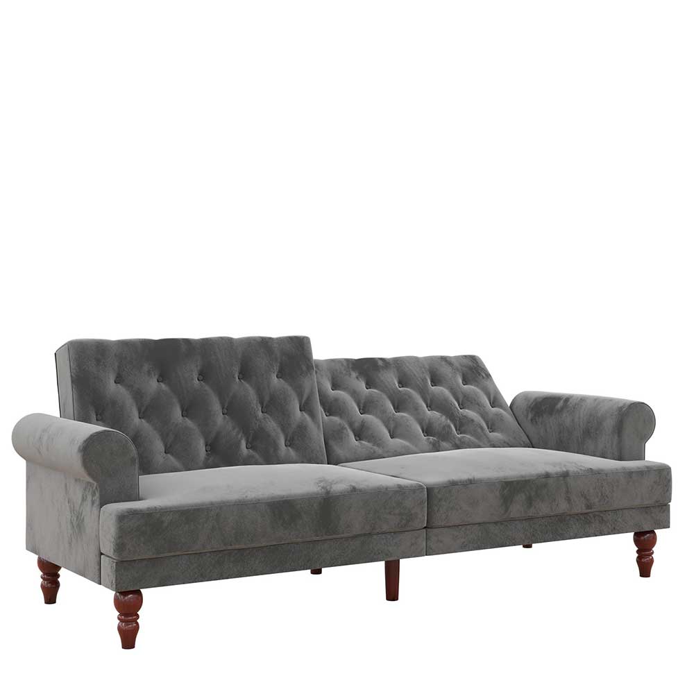 Vintage Look Zweisitzer Schlafsofa Terrazas in Grau Samt 212 cm breit