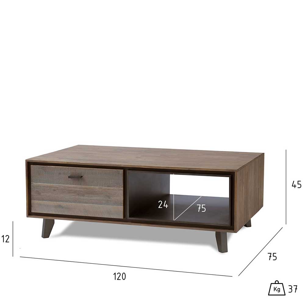 Couchtisch Trahivoa aus Akazie Massivholz und Stahl 120 cm breit