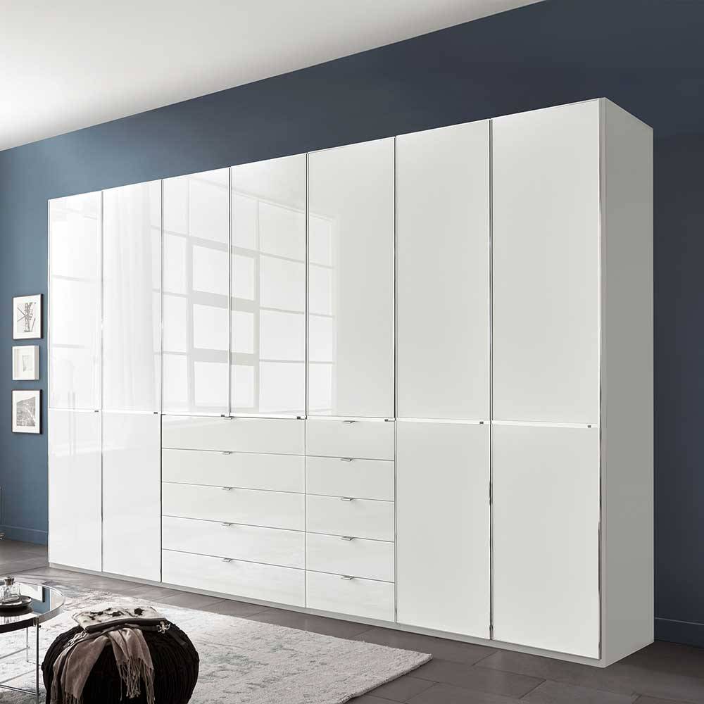 Weißer Kleiderschrank Bean Front glasbeschichtet mit zehn Schubladen