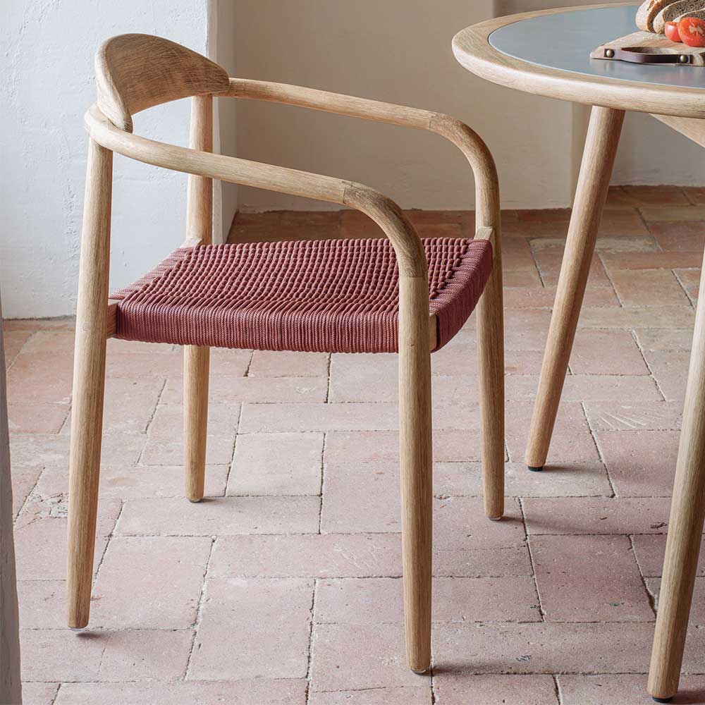 Skandi Design Stapelstuhl Set Exmadura in Terracotta und Akaziefarben (4er Set)