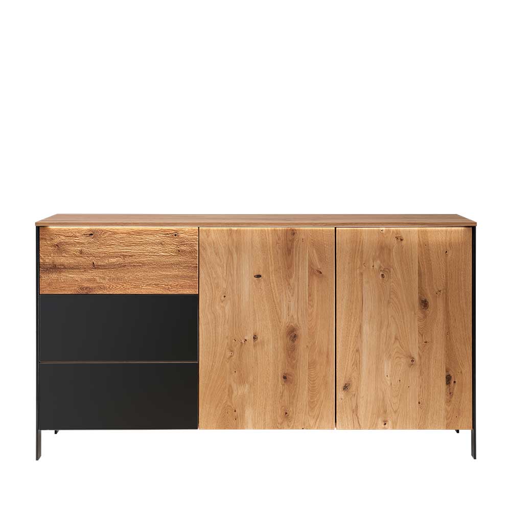 Massivholz Sideboard Scoddo in Wildeichefarben und Anthrazit